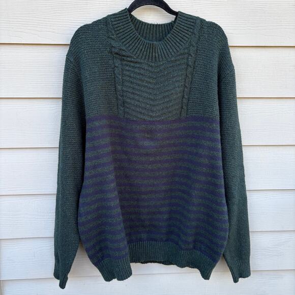 St. John’s Bay Men’s XL Green Navy Striped Knit Sweater - Picture 1 of 4